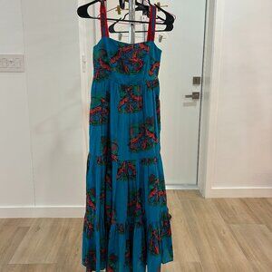 J.Crew Tiered Maxi Ultramarine Red Lobster Print Cotton Sun Dress